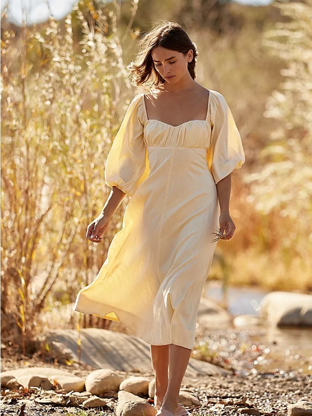 Free People Louie Midi Dress in sunbath yellow